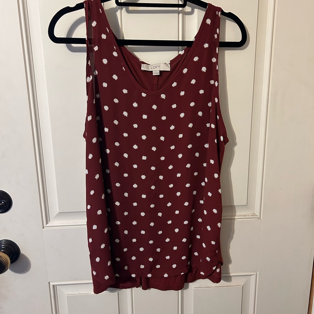 Used Good Condition LOFT Burgundy and White Polka Dot Tank Top